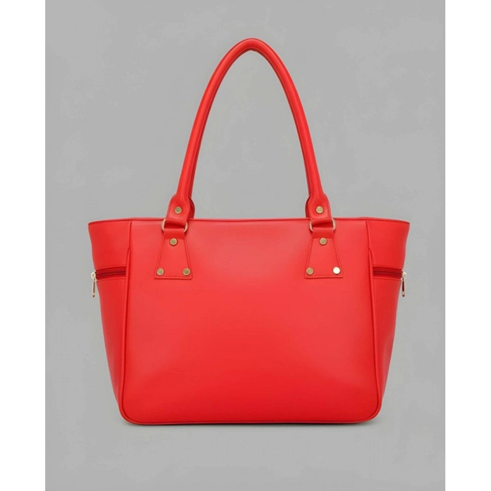Women's Pu Leather Solid Shoulder Zipper Handbag — Red · 1016