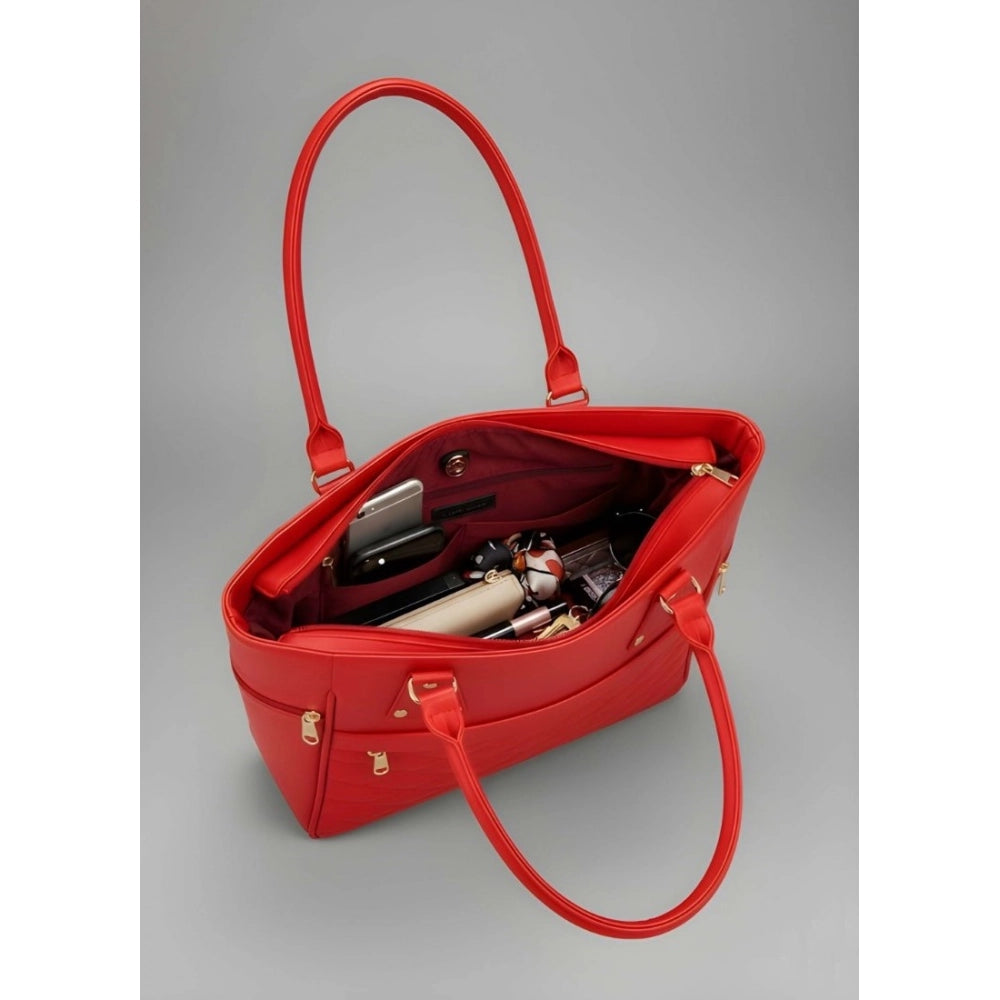 Women's Pu Leather Solid Shoulder Zipper Handbag — Red · 1016