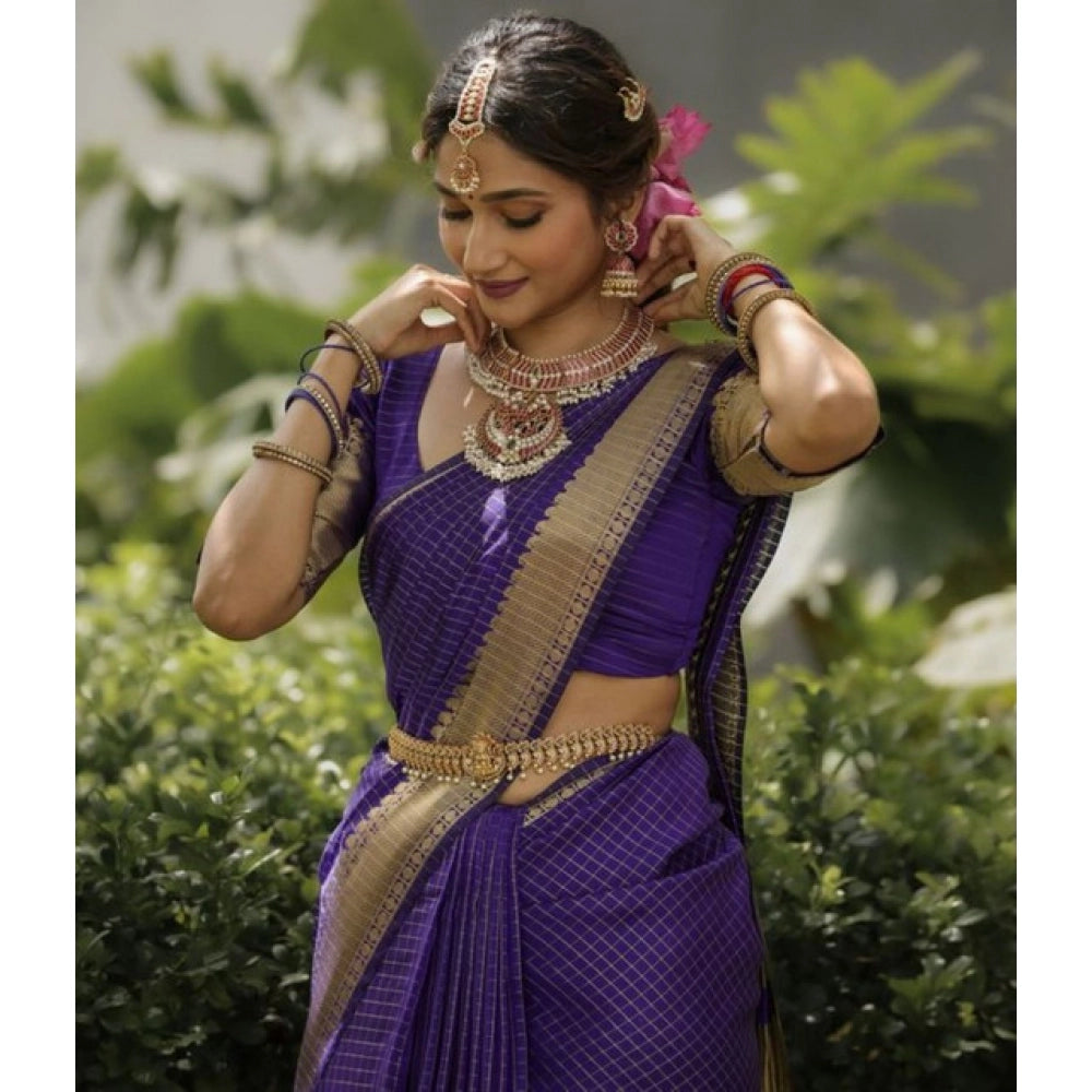 Women's Banarasi Silk Printed Saree — Purple · rali