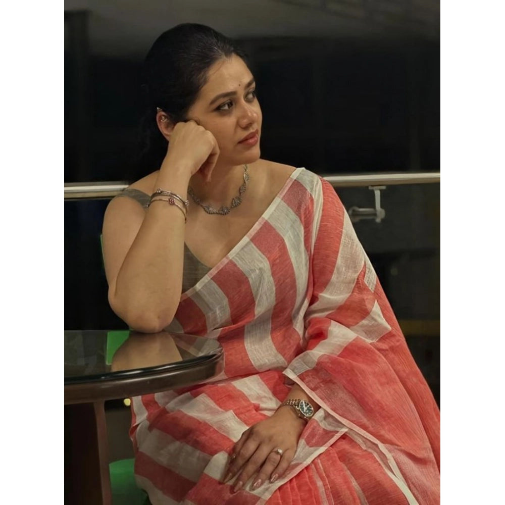 Women's Linen Printed Saree · gWht