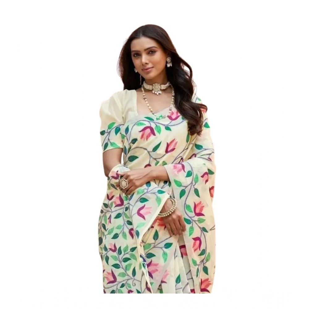 Women's Georgette Printed Saree — Cream