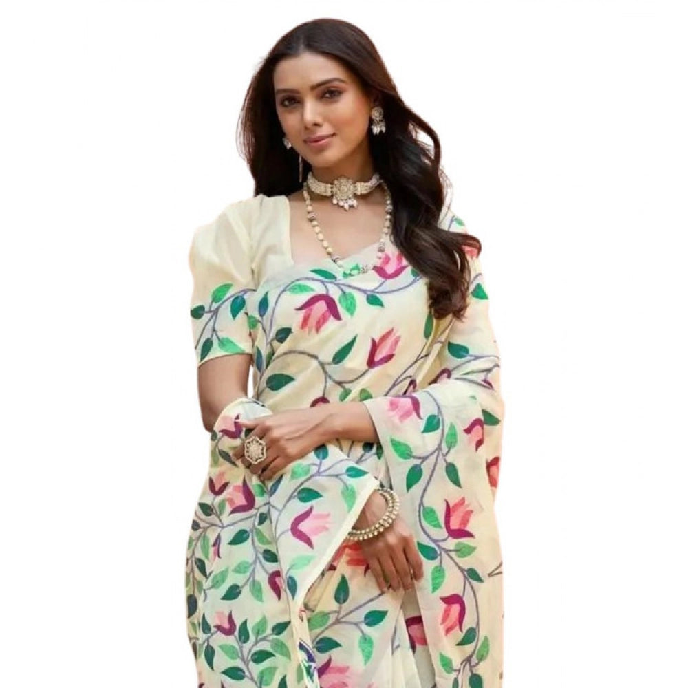 Women's Georgette Printed Saree — Cream