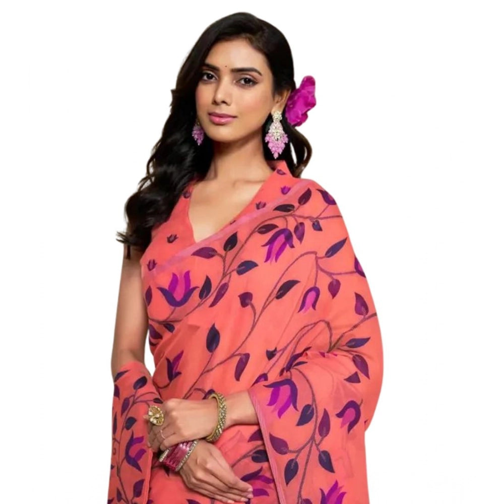 Women's Georgette Printed Saree — Peach