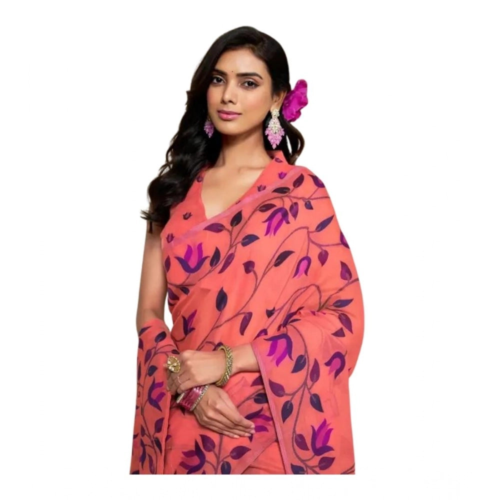 Women's Georgette Printed Saree — Peach