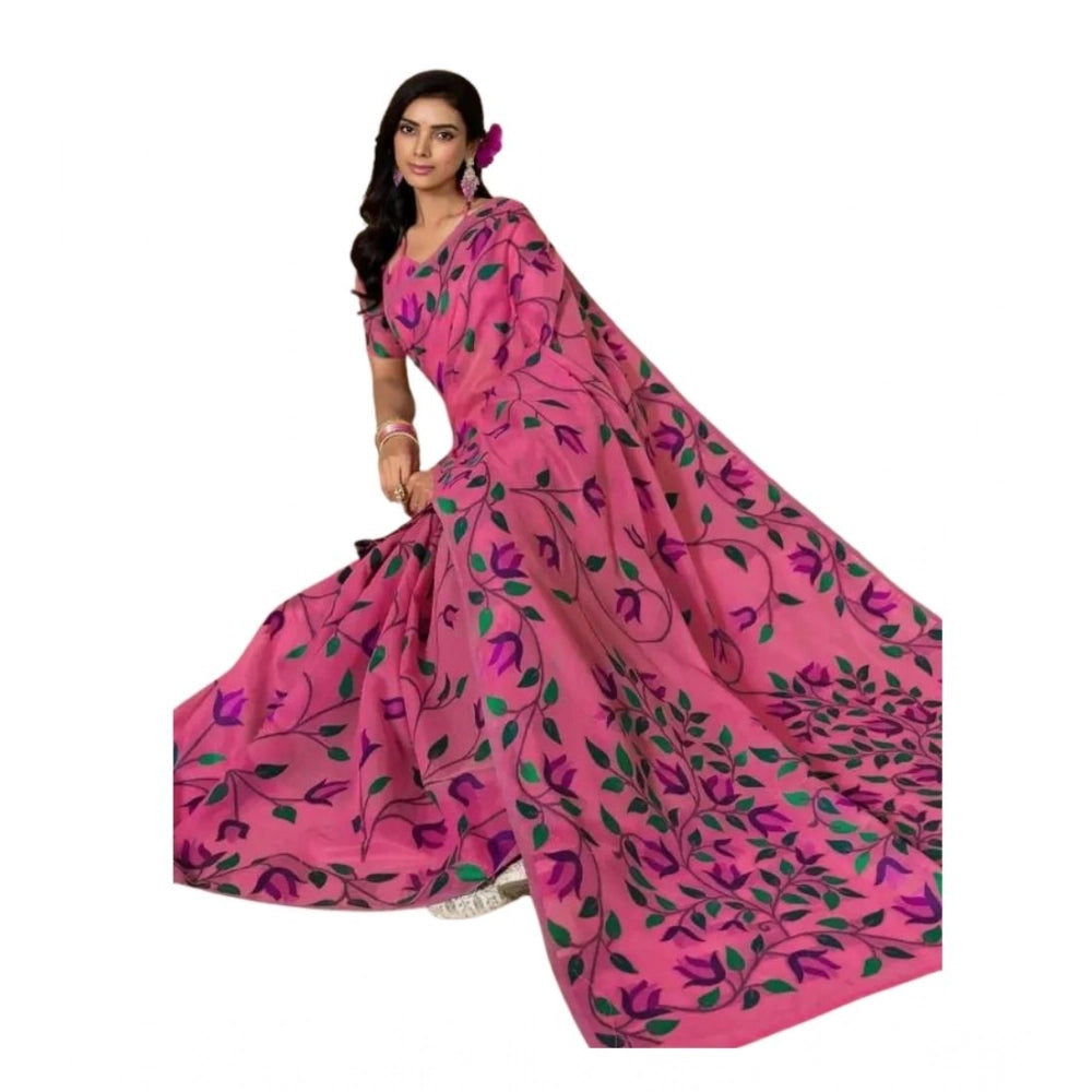 Women's Georgette Printed Saree — Pink · _Pnk