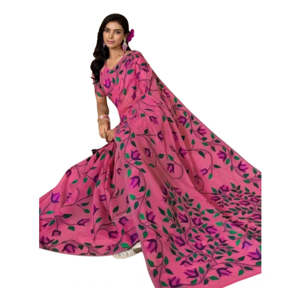 Women's Georgette Printed Saree — Pink · _Pnk
