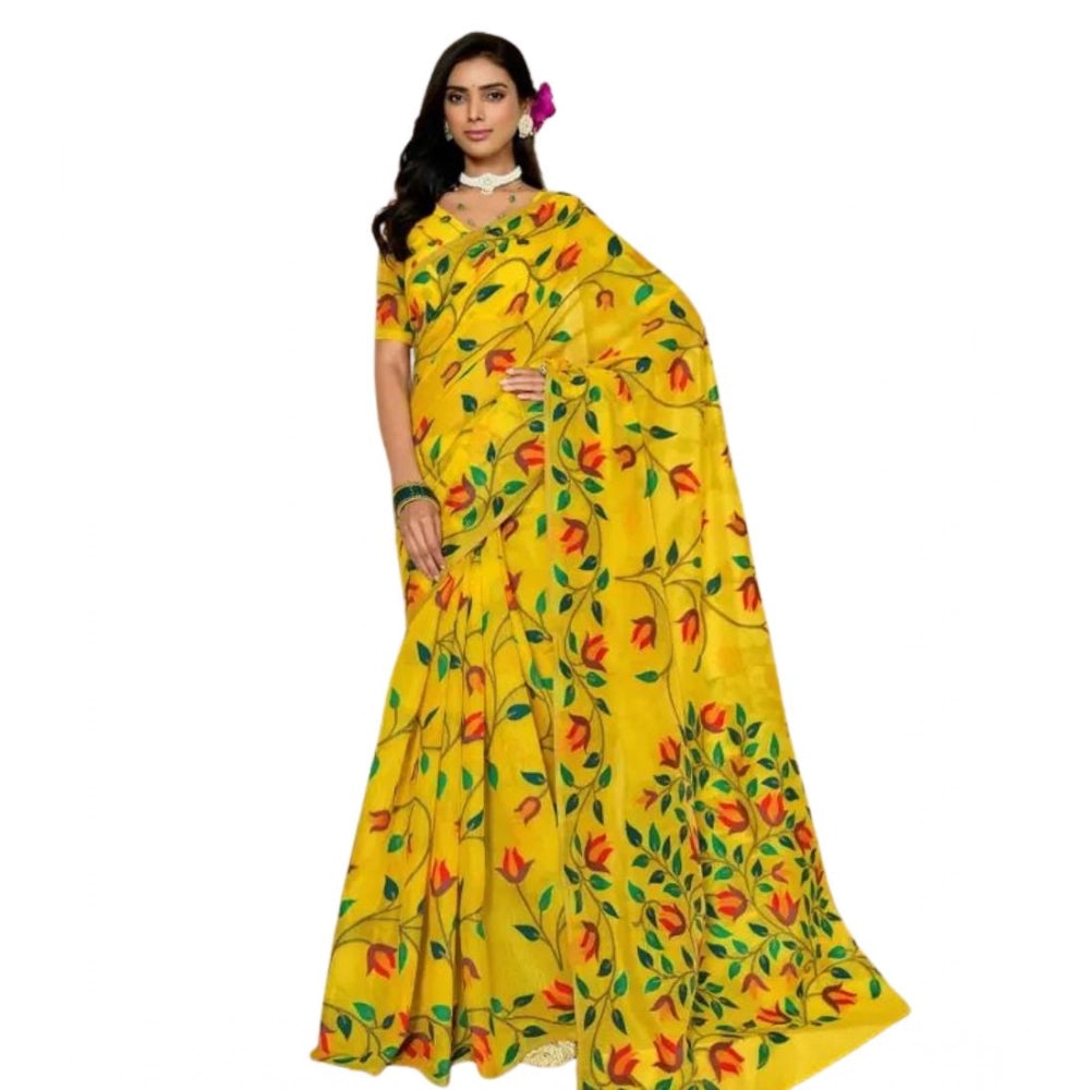 Women's Georgette Printed Saree — Yellow · _Ylw