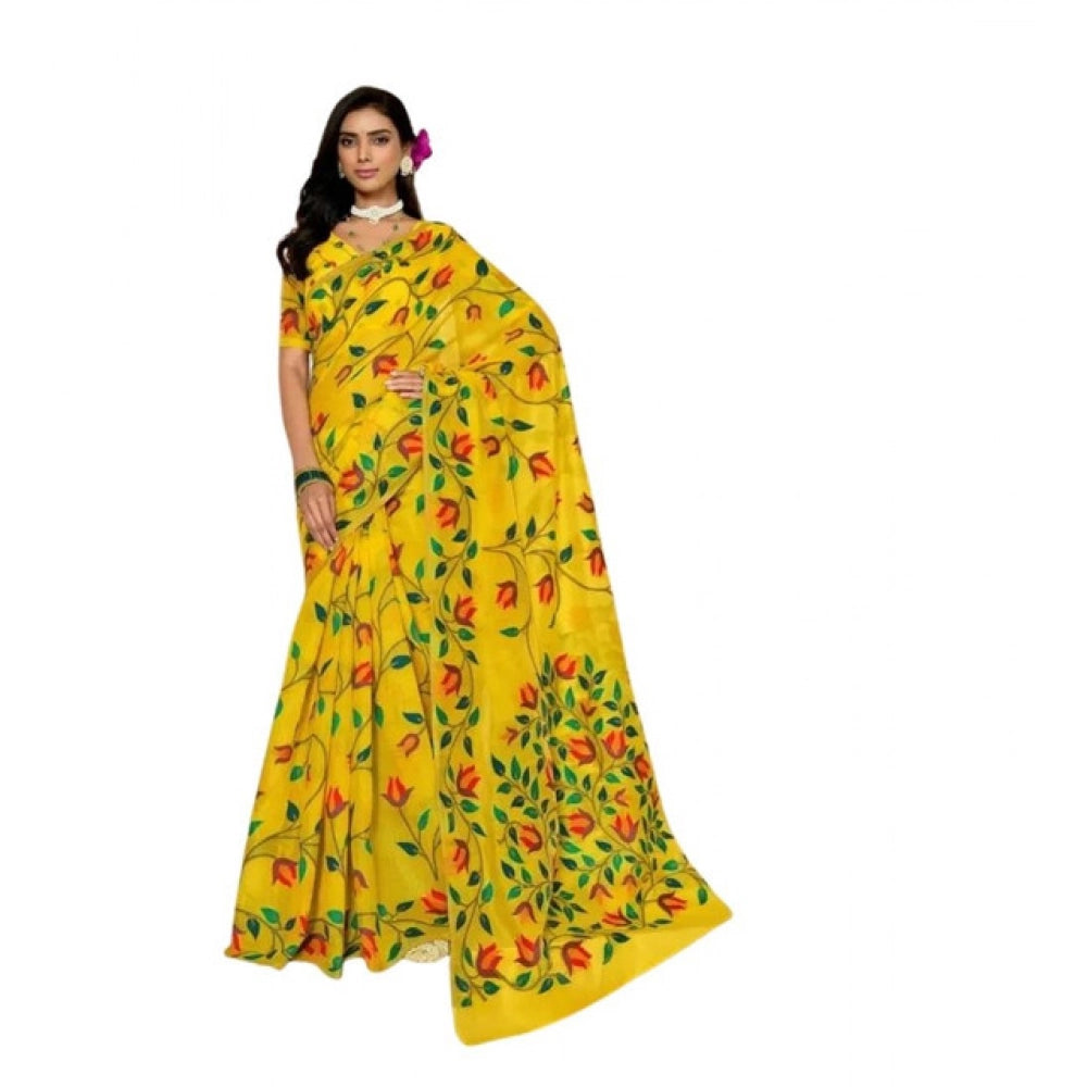 Women's Georgette Printed Saree — Yellow · _Ylw