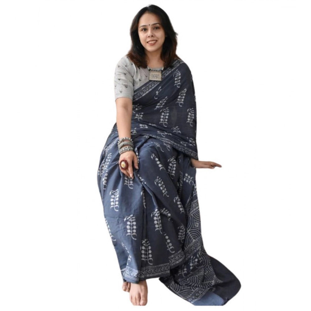 Women's Linen Printed Saree — Grey · Grey