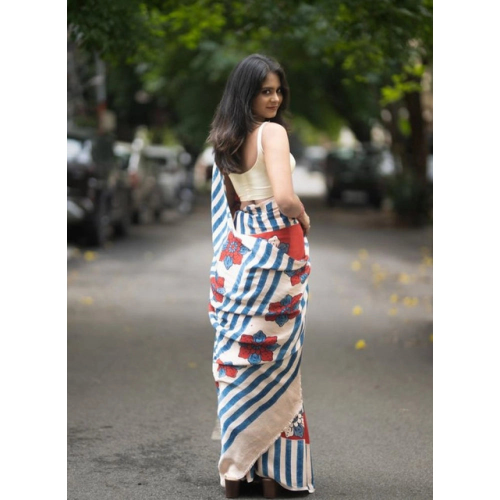 Women's Linen Printed Saree — Red · _Red
