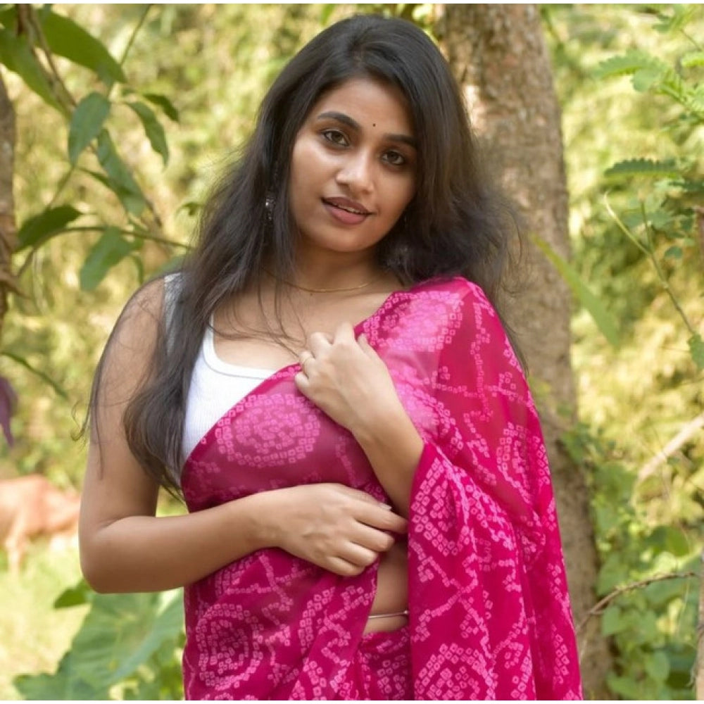 Women's Georgette Printed Saree — Pink · _Pnk