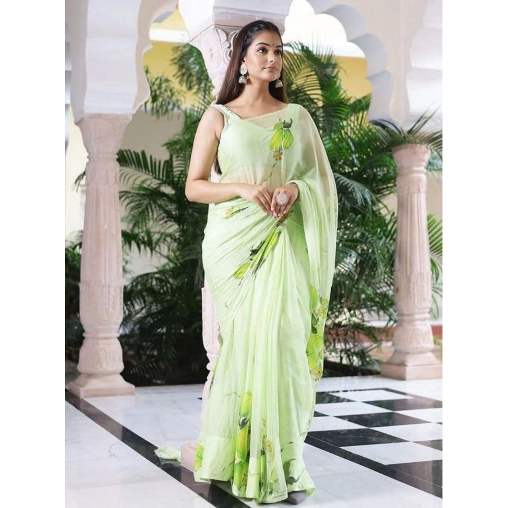 Women's Linen Printed Saree — Green · tGrn