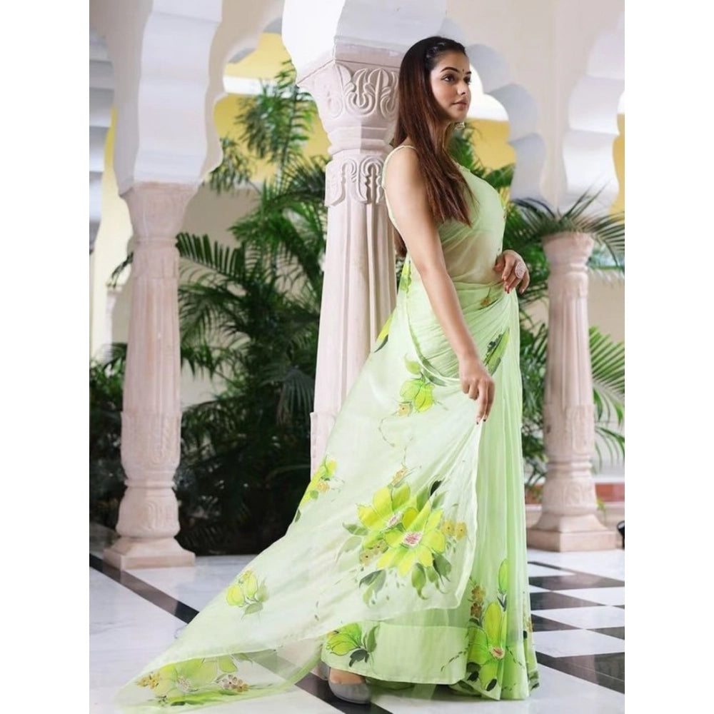 Women's Linen Printed Saree — Green · tGrn