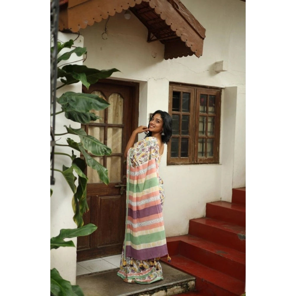 Women's Linen Printed Saree · _Mlt