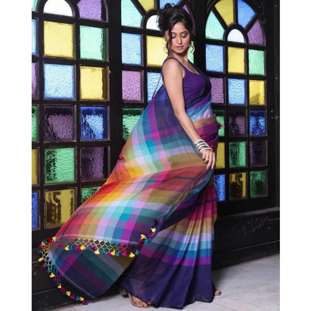 Women's Linen Printed Saree — Navy