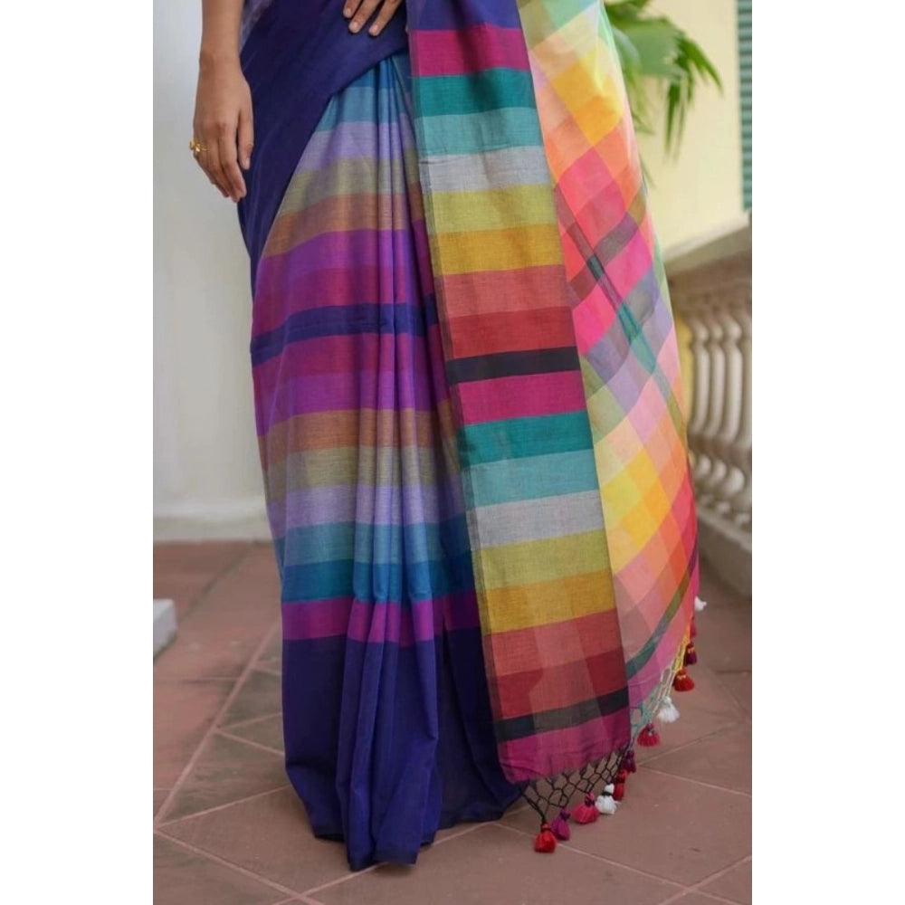 Women's Linen Printed Saree — Navy