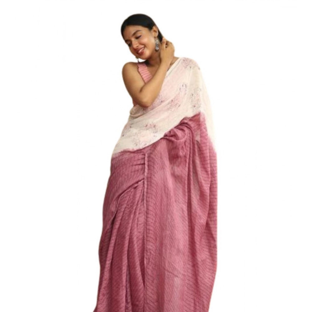Women's Linen Printed Saree — White · tPch