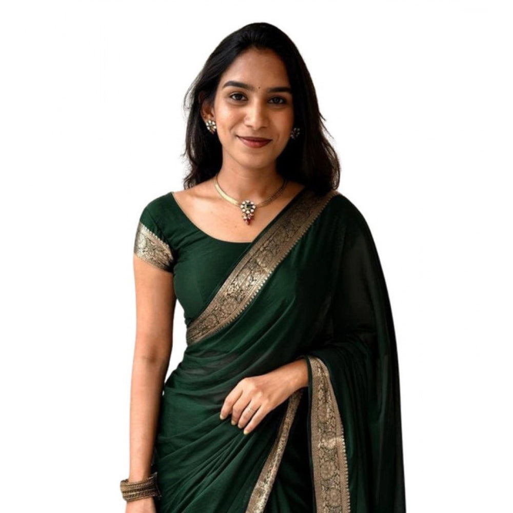 Women's Vichitra Silk Printed Saree — Green