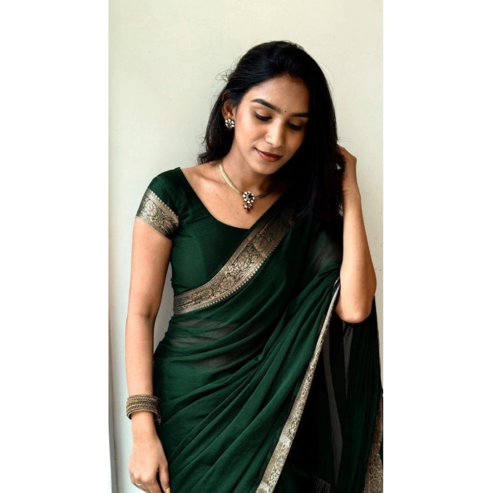 Women's Vichitra Silk Printed Saree — Green