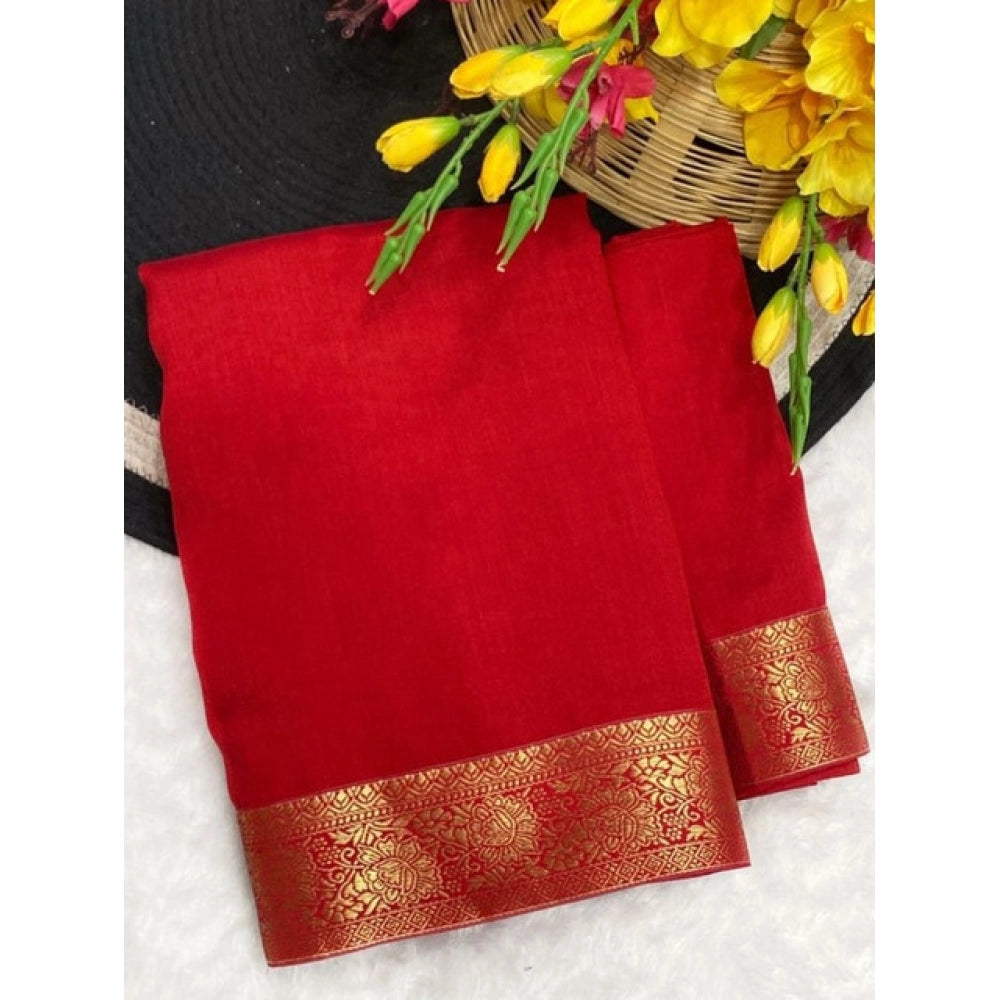 Women's Vichitra Silk Printed Saree — Red