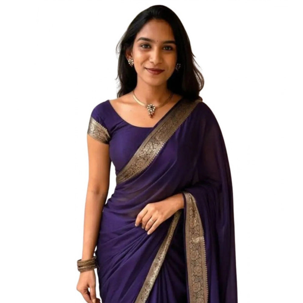 Women's Vichitra Silk Printed Saree — Purple
