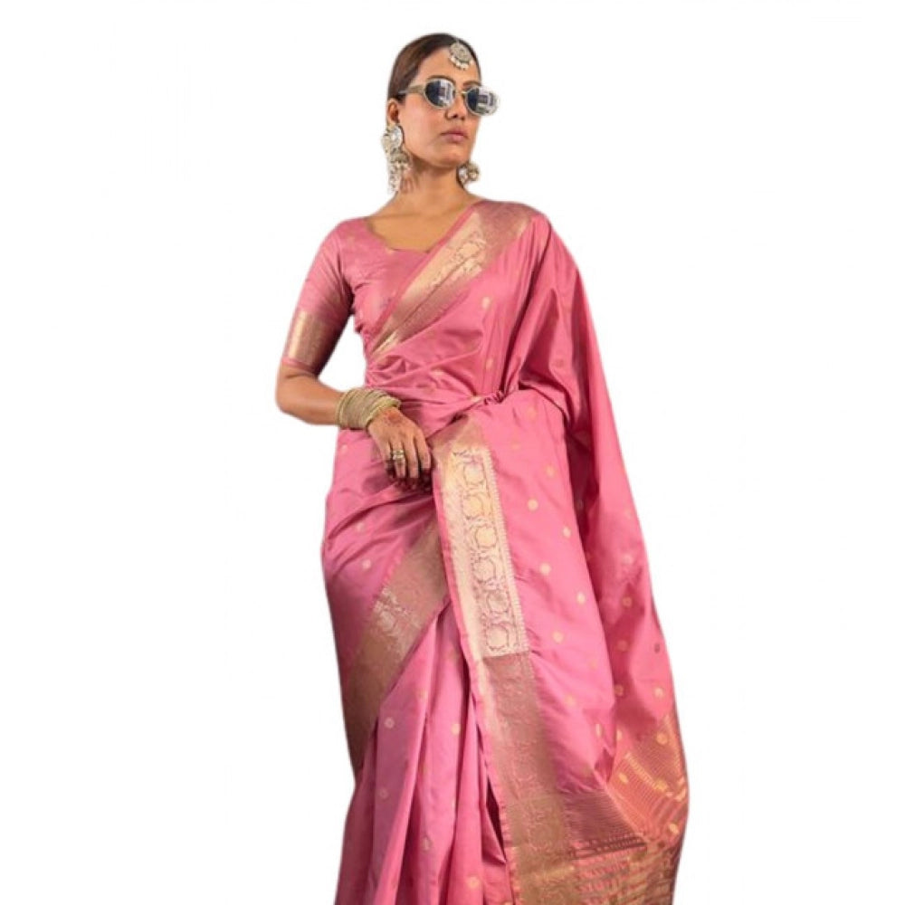 Women's Satin Printed Saree — Pink