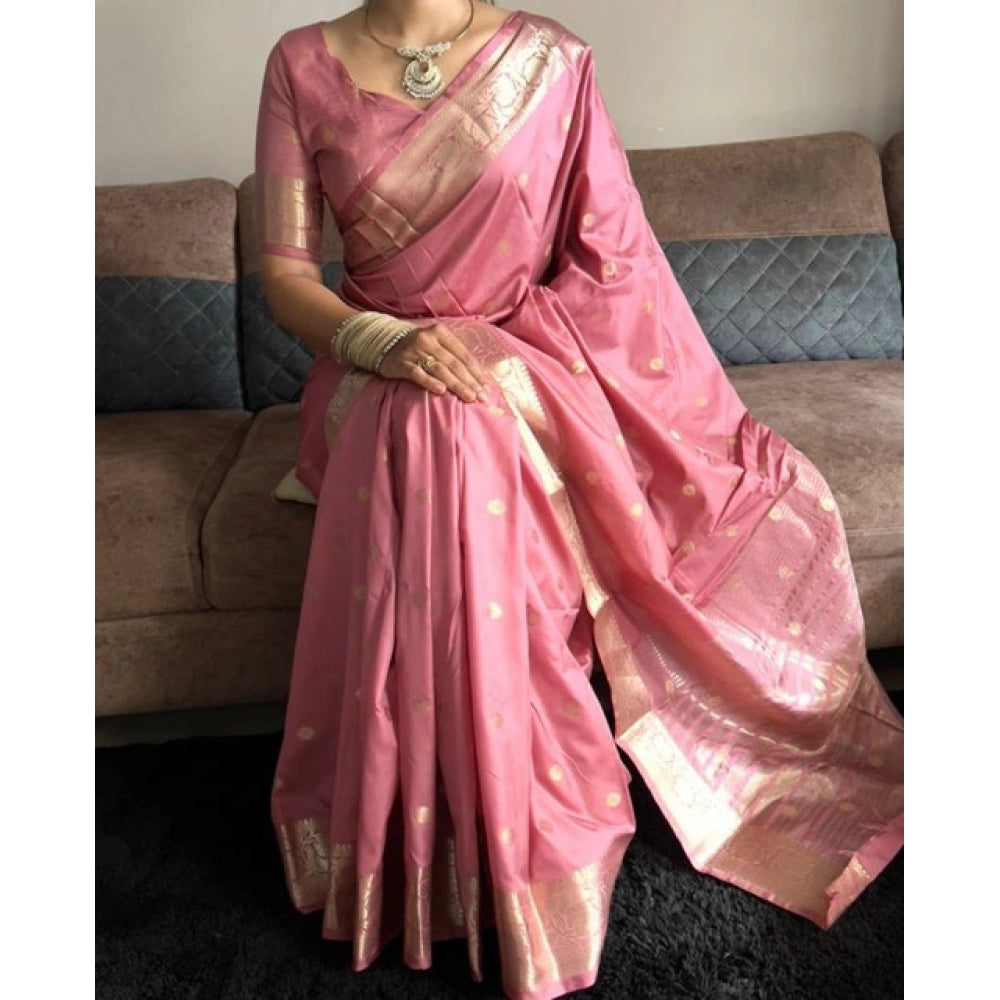 Women's Satin Printed Saree — Pink