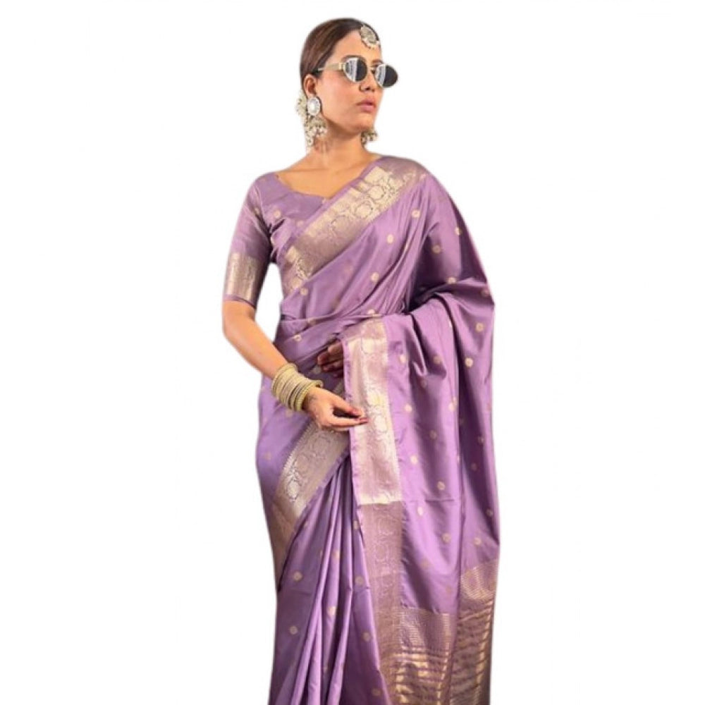 Women's Satin Printed Saree — Purple