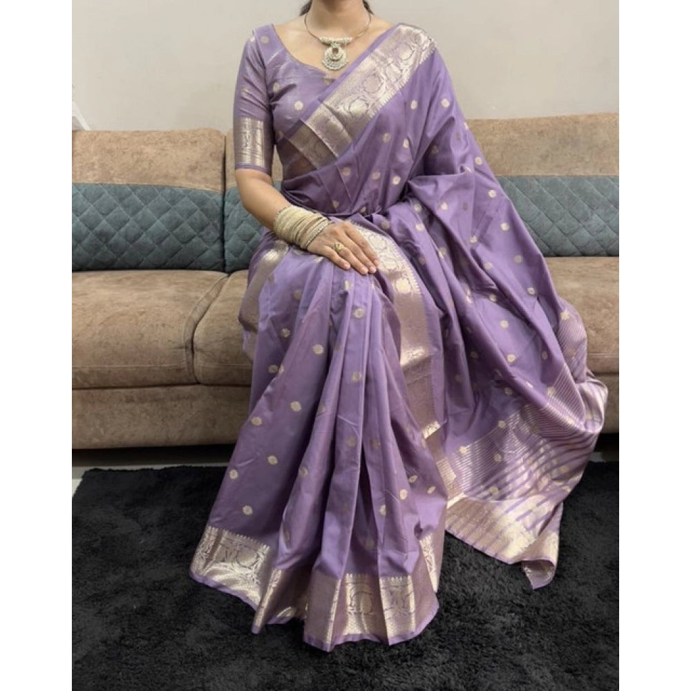 Women's Satin Printed Saree — Purple
