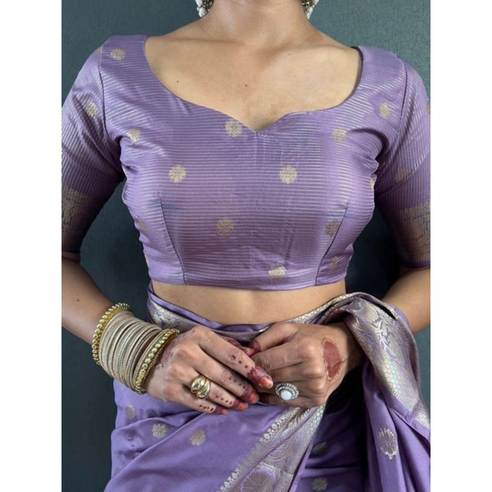 Women's Satin Printed Saree — Purple