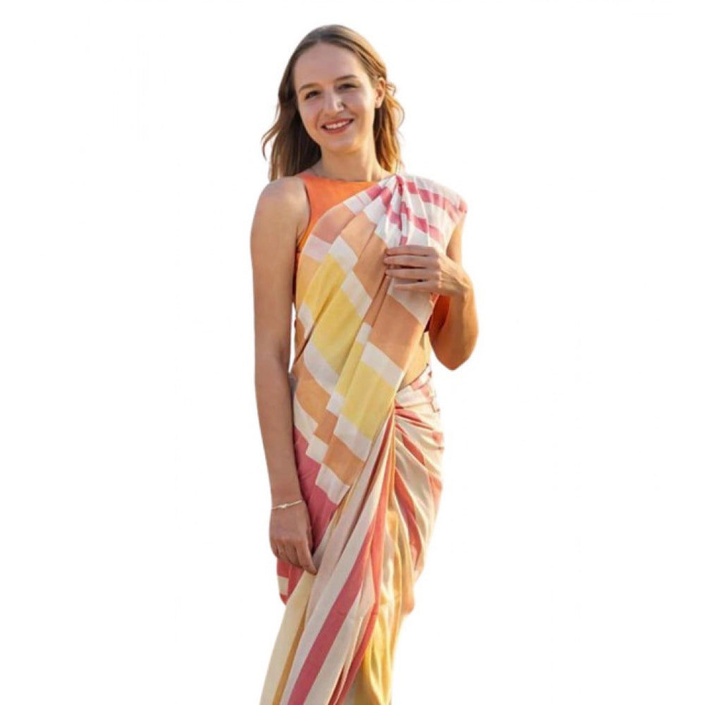 Women's Linen Printed Saree — Yellow · _Ylw