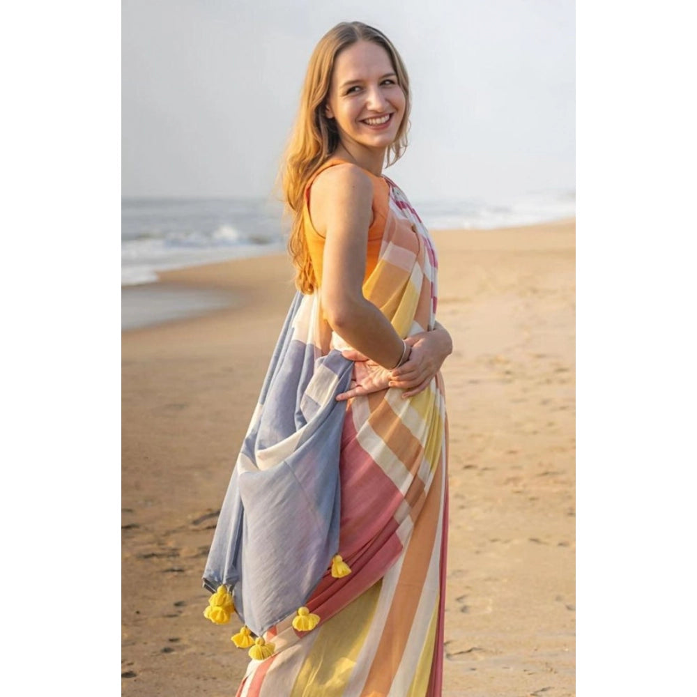 Women's Linen Printed Saree — Yellow · _Ylw