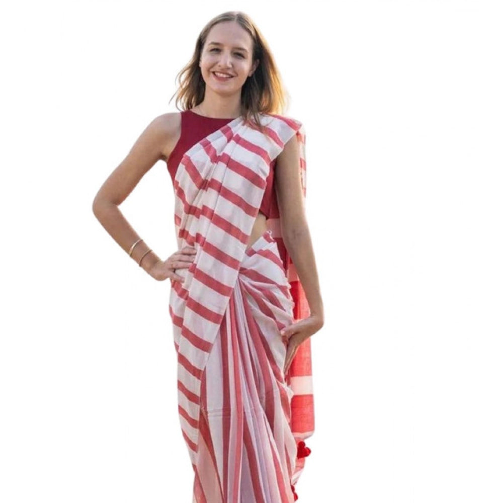 Women's Linen Printed Saree — Red · hyrd