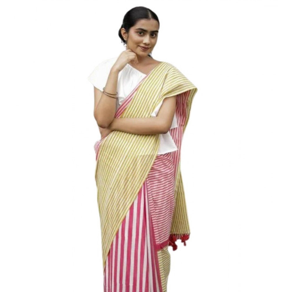 Women's Linen Printed Saree — Yellow · wRed