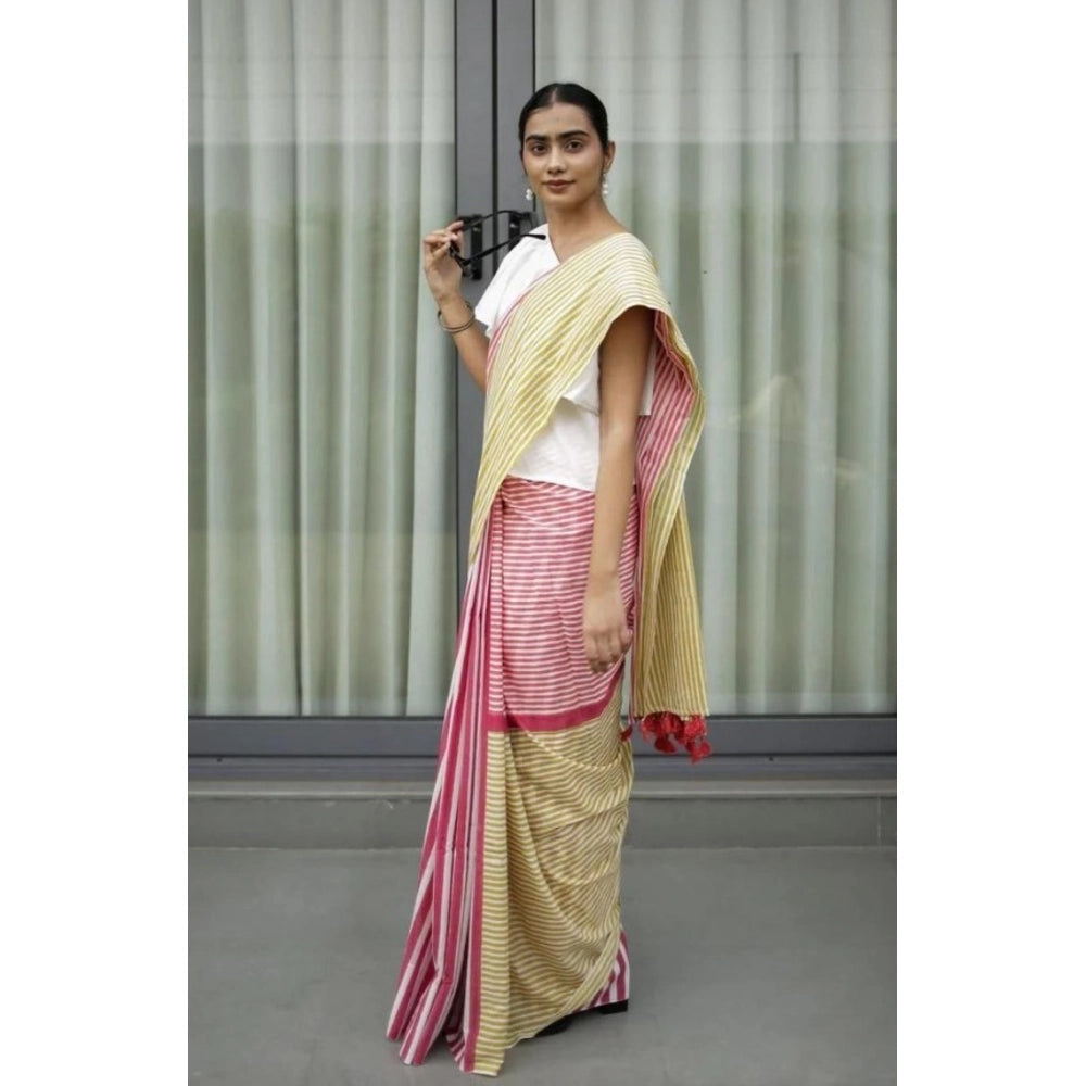 Women's Linen Printed Saree — Yellow · wRed