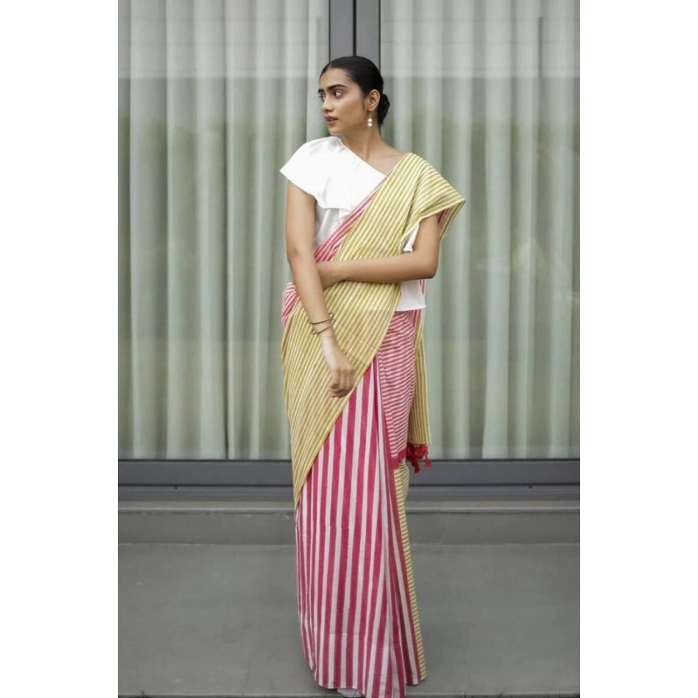 Women's Linen Printed Saree — Yellow · wRed