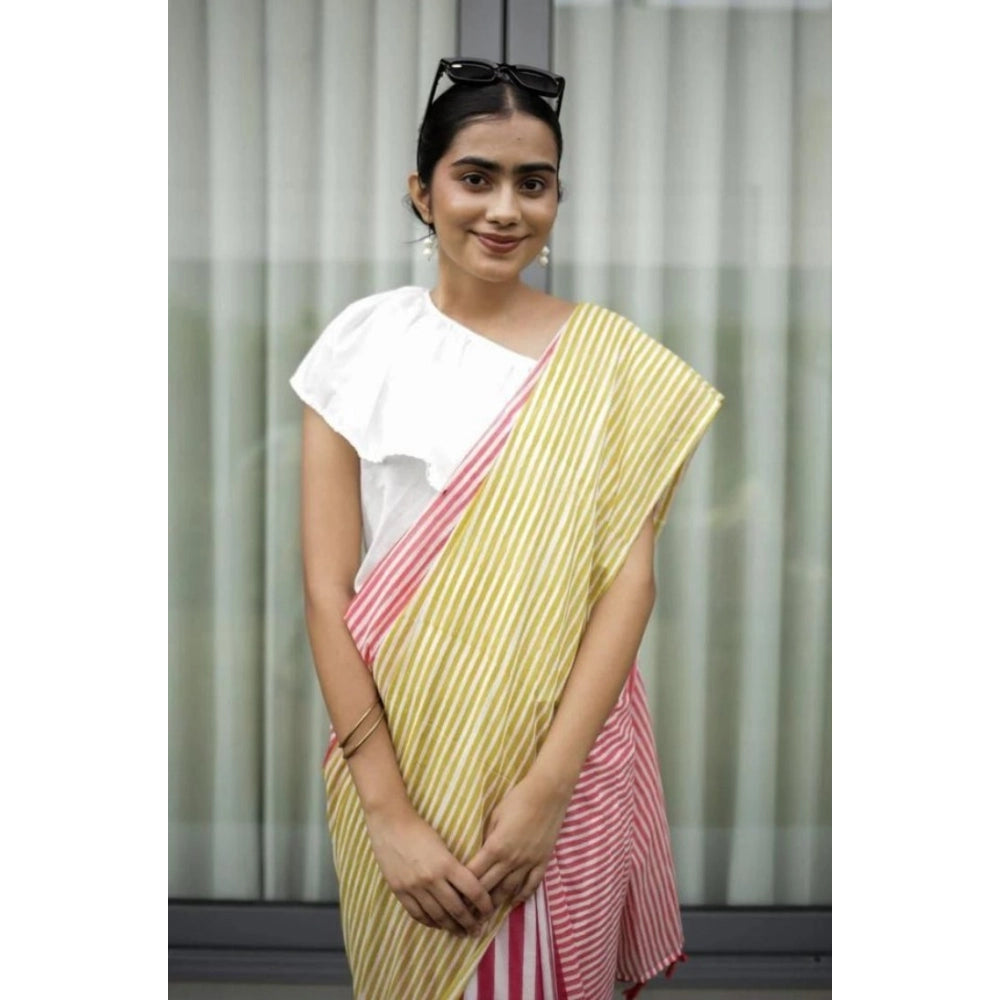 Women's Linen Printed Saree — Yellow · wRed