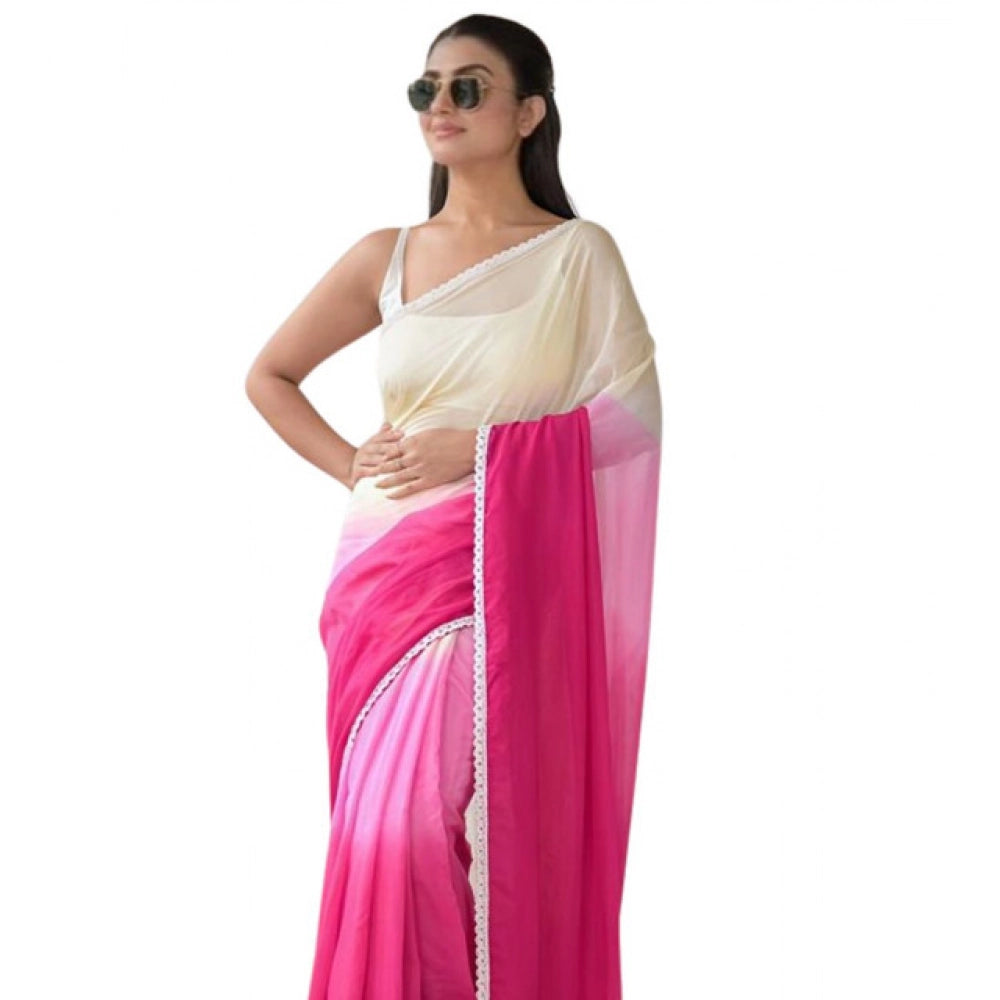 Women's Linen Printed Saree — Pink · kWht