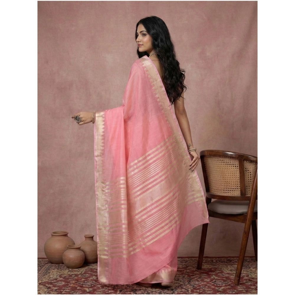Women's Cotton Printed Saree — Coral Pink