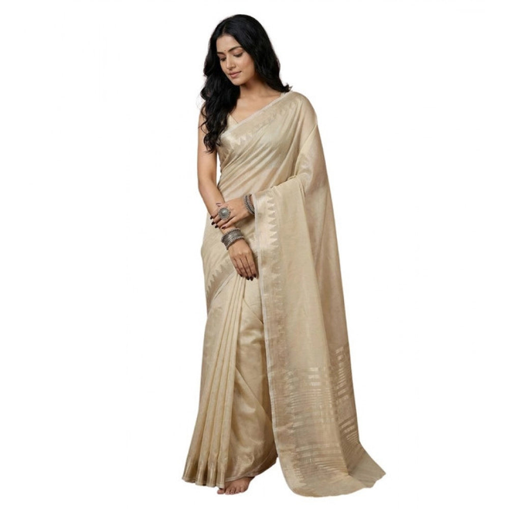 Women's Cotton Printed Saree — Cream · 1002