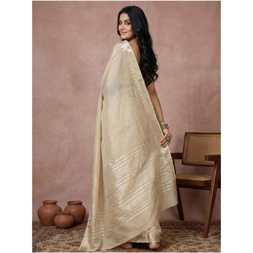 Women's Cotton Printed Saree — Cream · 1002