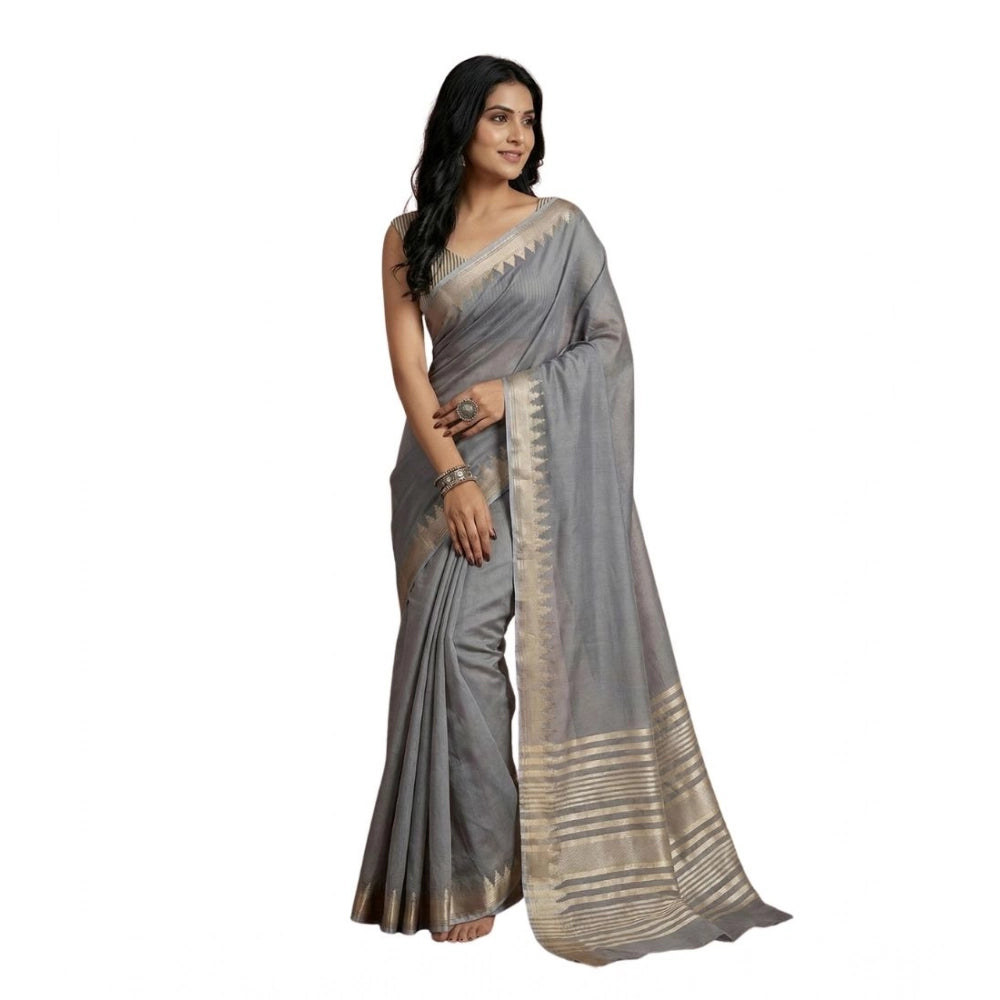 Women's Cotton Printed Saree — Gray