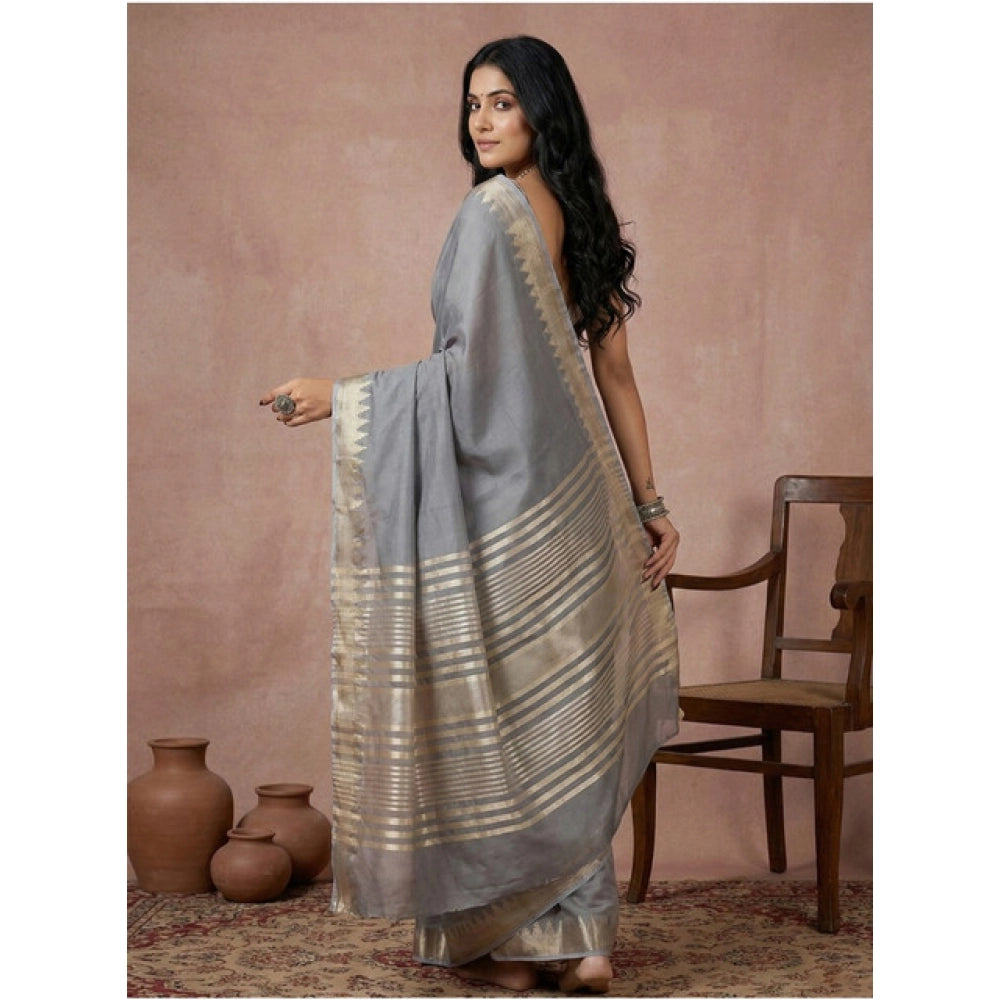 Women's Cotton Printed Saree — Gray