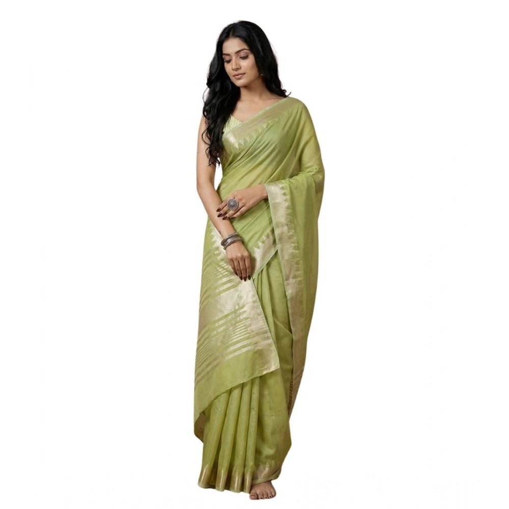 Women's Cotton Printed Saree — Light Green