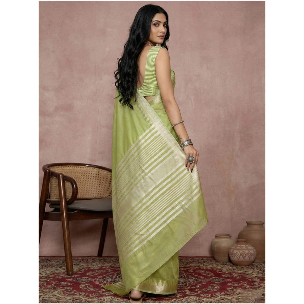 Women's Cotton Printed Saree — Light Green