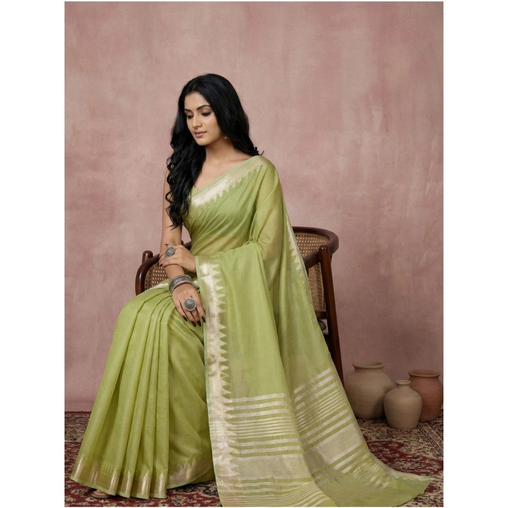 Women's Cotton Printed Saree — Light Green