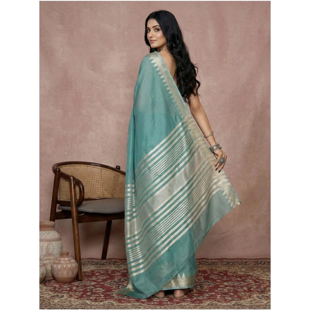 Women's Cotton Printed Saree — Teal
