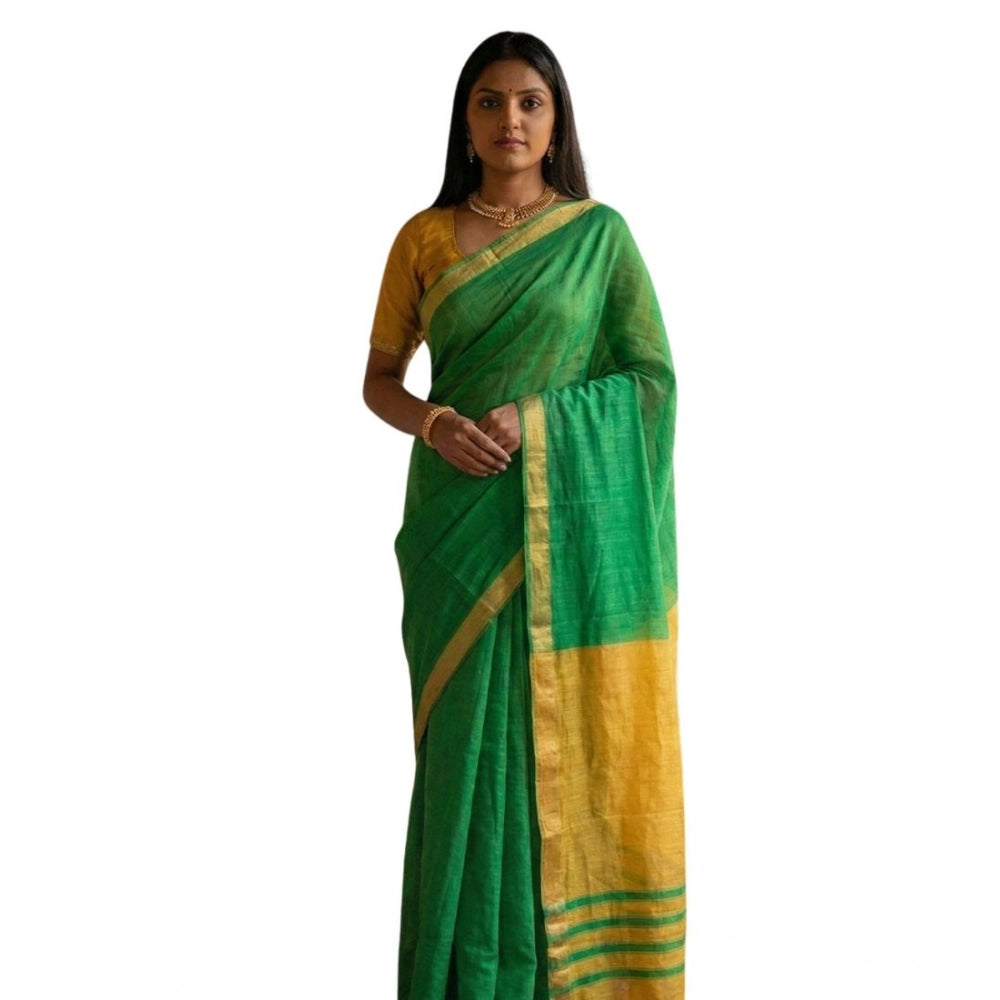 Women's Cotton Printed Saree — Green · 1009