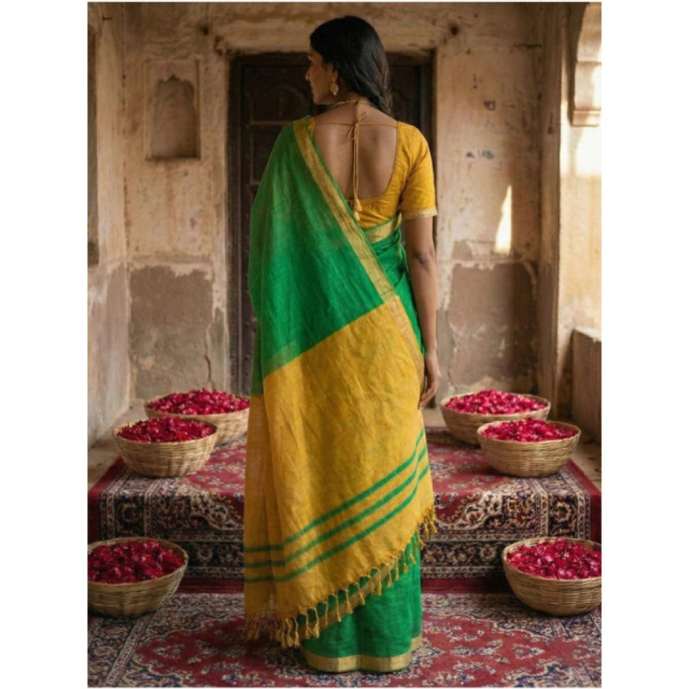 Women's Cotton Printed Saree — Green · 1009