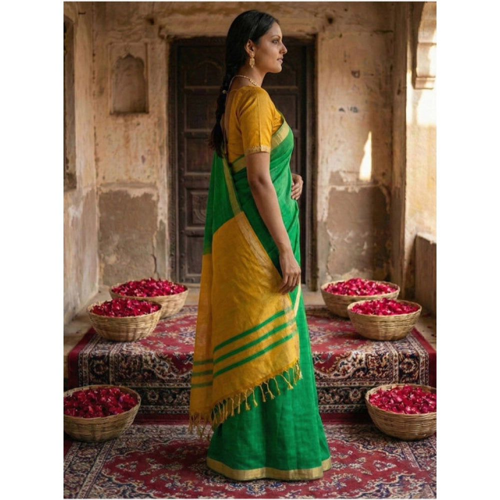 Women's Cotton Printed Saree — Green · 1009